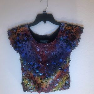 Blouse dress Sequent embellished multi color Sz M By LLoyd Klein